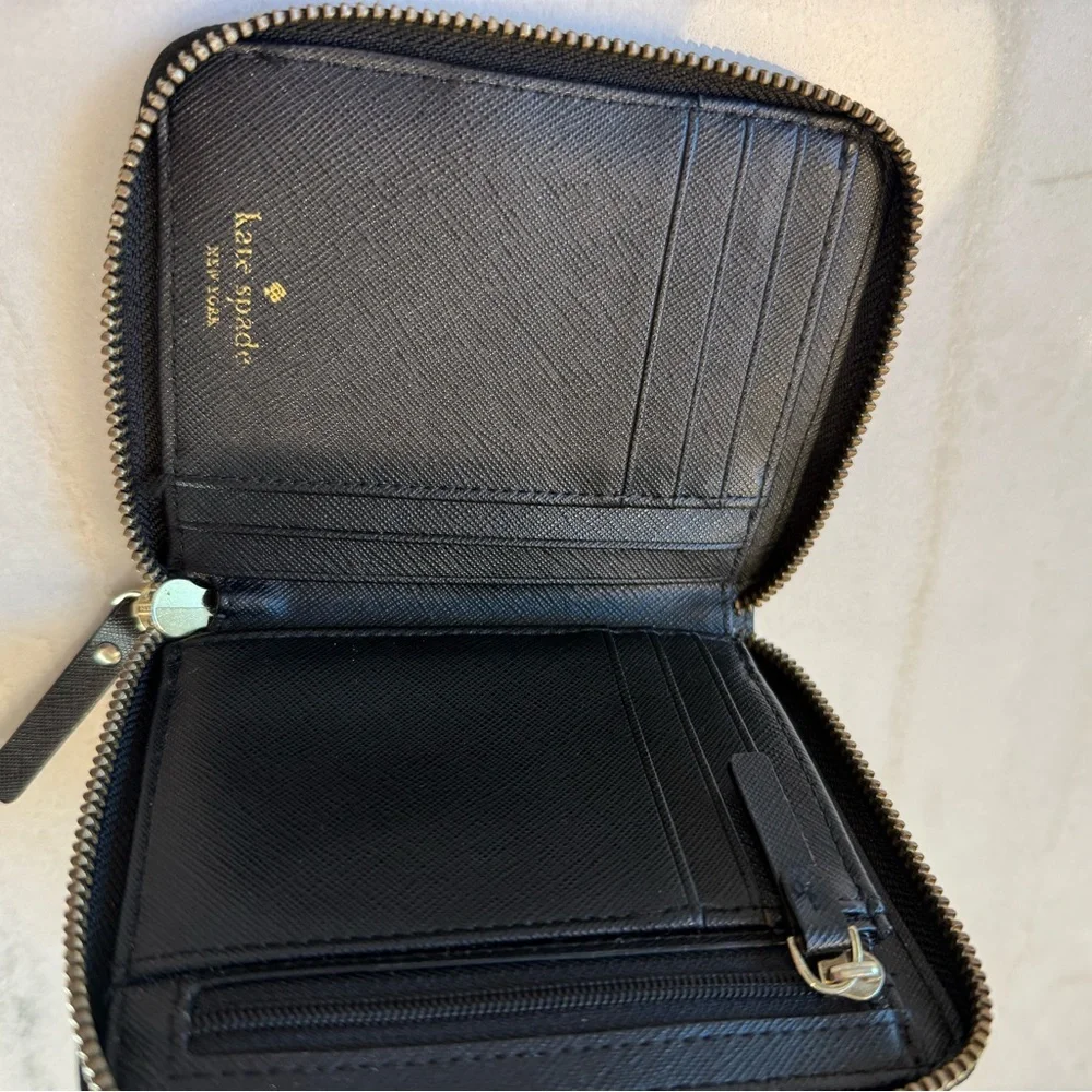 kate spade black wallet with gold plaque